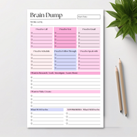 Brain Dump Notepad: Pink 50-Page Daily ADHD Planner