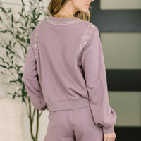 A Little Bit of Comfort Embroidered Top and Bottom Set in Dusty Mauve