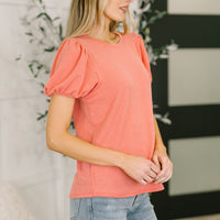 Grace & Virtue Balloon Sleeve Blouse in Coral