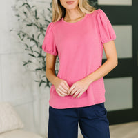 Grace & Virtue Balloon Sleeve Blouse in Fuchsia