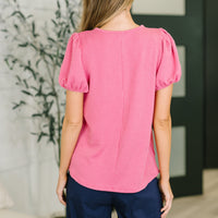 Grace & Virtue Balloon Sleeve Blouse in Fuchsia