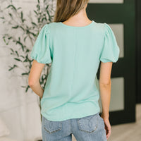 Grace & Virtue Balloon Sleeve Blouse in Mint