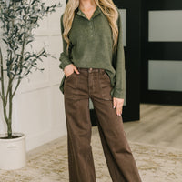 Urban Flux Scooped Hi-Low Long Pullover in Olive