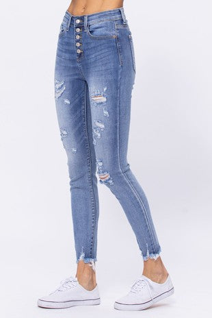 Judy Blue HI-RISE SKINNY DESTROYED BUTTONFLY