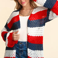 Haptics Full Size Open Front Long Sleeve Stripe Cardigan