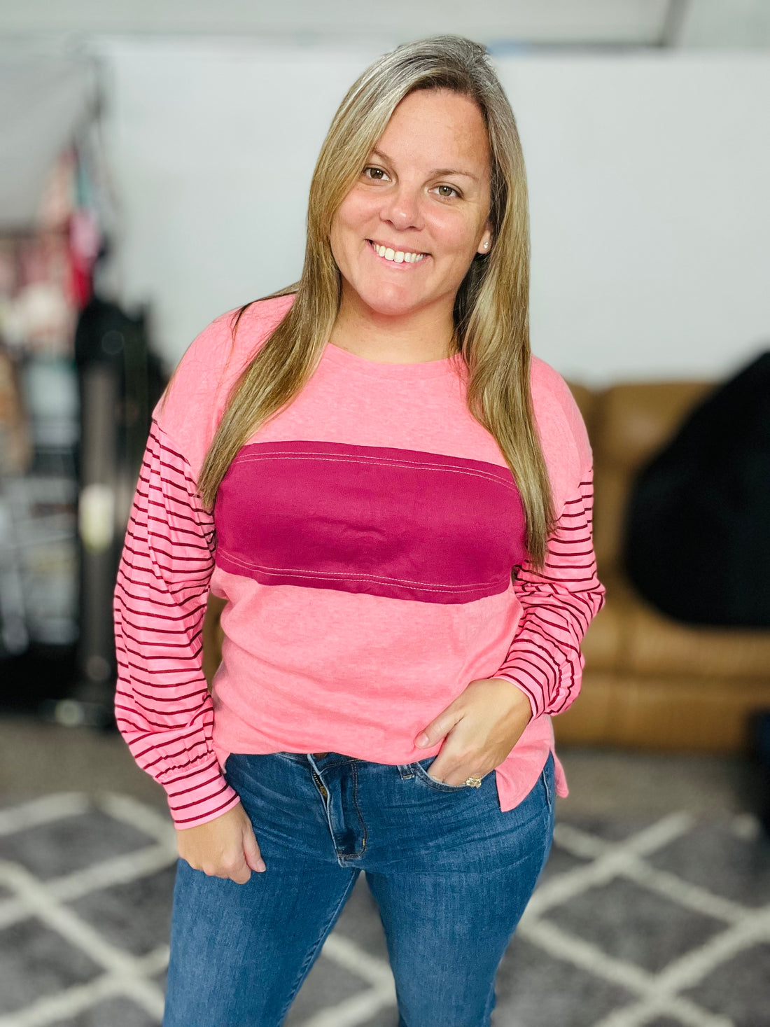 All you need Striped Bishop Sleeve Top