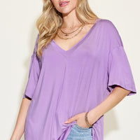 Basic Bae Full Size Bamboo V-Neck Drop Shoulder T-Shirt