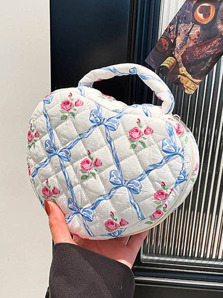 Quilted Heart Shape Cosmetic Bag