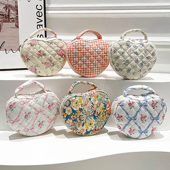 Quilted Heart Shape Cosmetic Bag