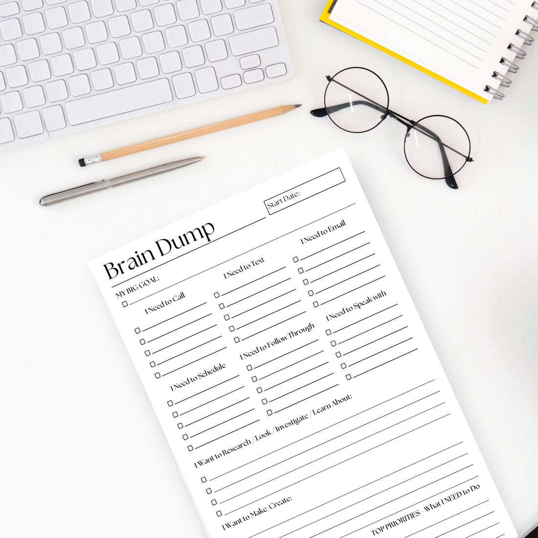 Brain Dump Notepad: 50-Page Daily ADHD Planner