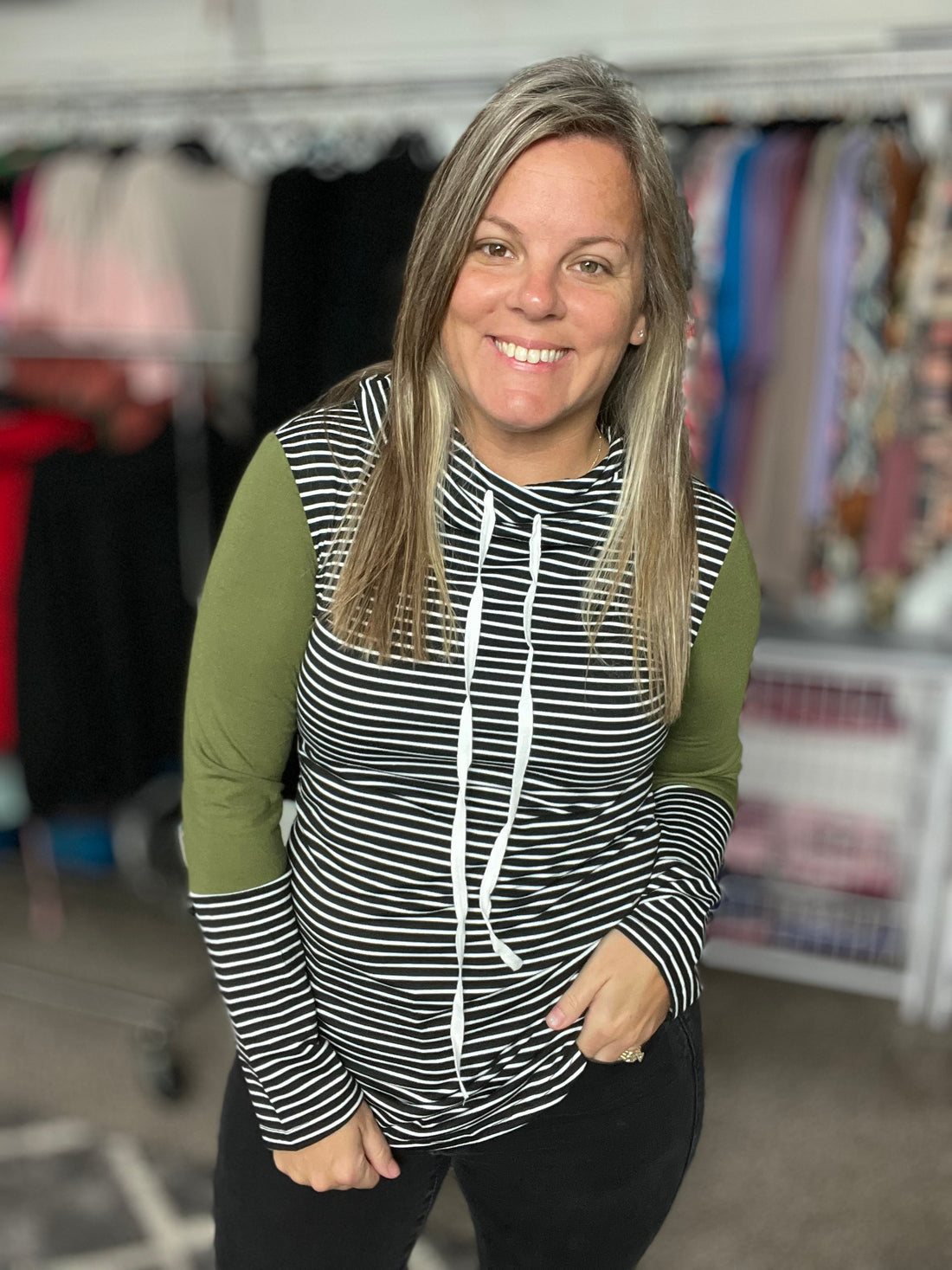 Striped and Color Block Lightweight Hoodie