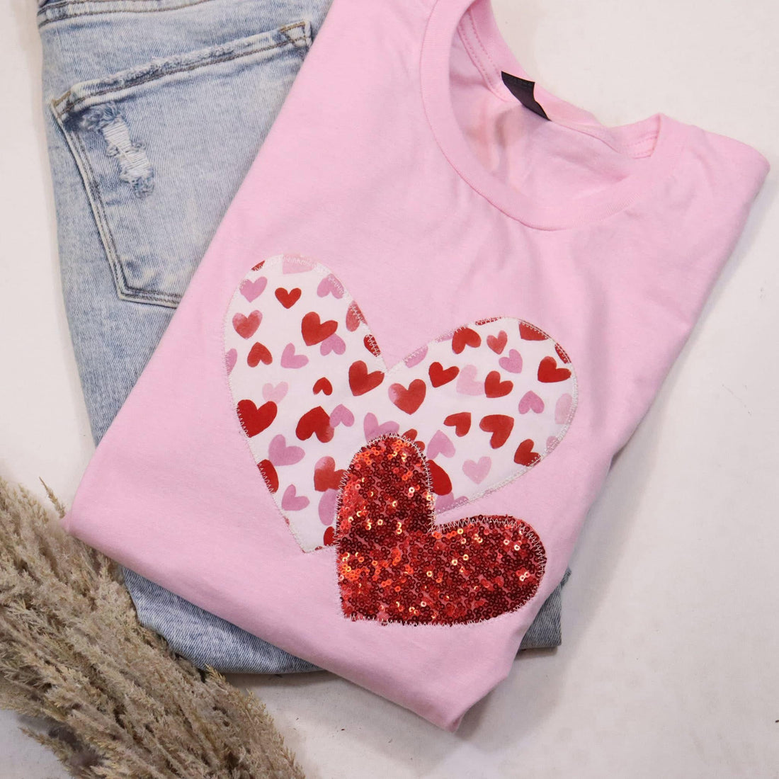 Double Heart Embroidered Tee