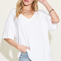 Basic Bae Full Size Bamboo V-Neck Drop Shoulder T-Shirt