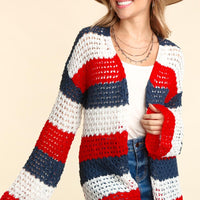 Haptics Full Size Open Front Long Sleeve Stripe Cardigan