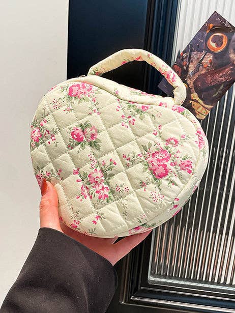 Quilted Heart Shape Cosmetic Bag