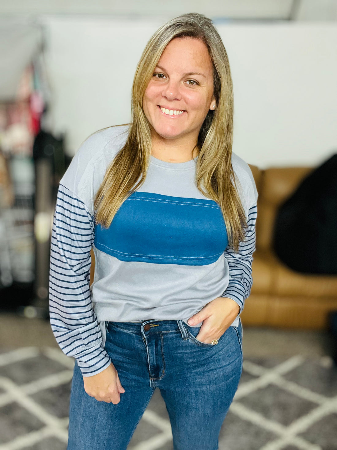 All you need Striped Bishop Sleeve Top