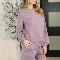 A Little Bit of Comfort Embroidered Top and Bottom Set in Dusty Mauve