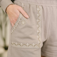A Little Bit of Comfort Embroidered Top and Bottom Set in Taupe