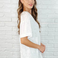 Basic Instinct Drop Shoulder V-Neck Tee in Ivory