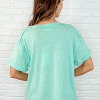 Basic Instinct Drop Shoulder V-Neck Tee in Mint