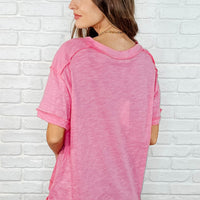 Basic Instinct Drop Shoulder V-Neck Tee in Pink