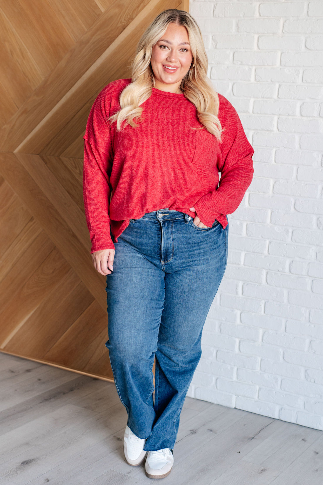 Casual Tuesday Ribbed Knit Sweater in Dark Red