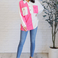 Chip Off the Old Colorblock V-Neck Henley in Pink