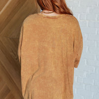 Don't Mind Me Mineral Wash Drop Shoulder Tee in Deep Camel