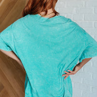 Don't Mind Me Mineral Wash Drop Shoulder Tee in Turquoise