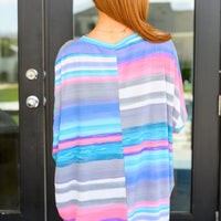 Essential Blouse in Teal and Grey Multi Stripe