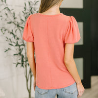 Grace & Virtue Balloon Sleeve Blouse in Coral