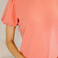 Grace & Virtue Balloon Sleeve Blouse in Coral