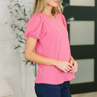 Grace & Virtue Balloon Sleeve Blouse in Fuchsia