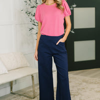 Grace & Virtue Balloon Sleeve Blouse in Fuchsia
