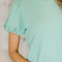 Grace & Virtue Balloon Sleeve Blouse in Mint