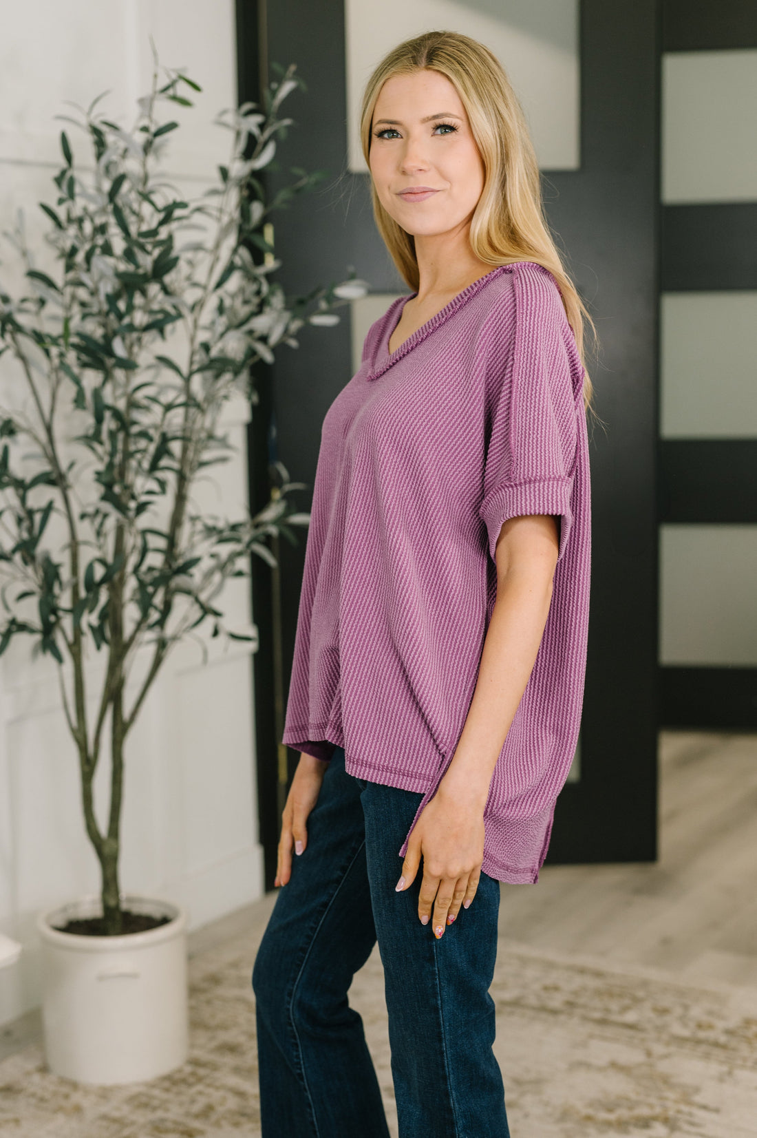 Growing Restless V-Neck Tee in Light Plum
