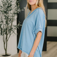 Growing Restless V-Neck Tee in Spring Blue