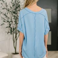 Growing Restless V-Neck Tee in Spring Blue