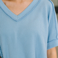 Growing Restless V-Neck Tee in Spring Blue