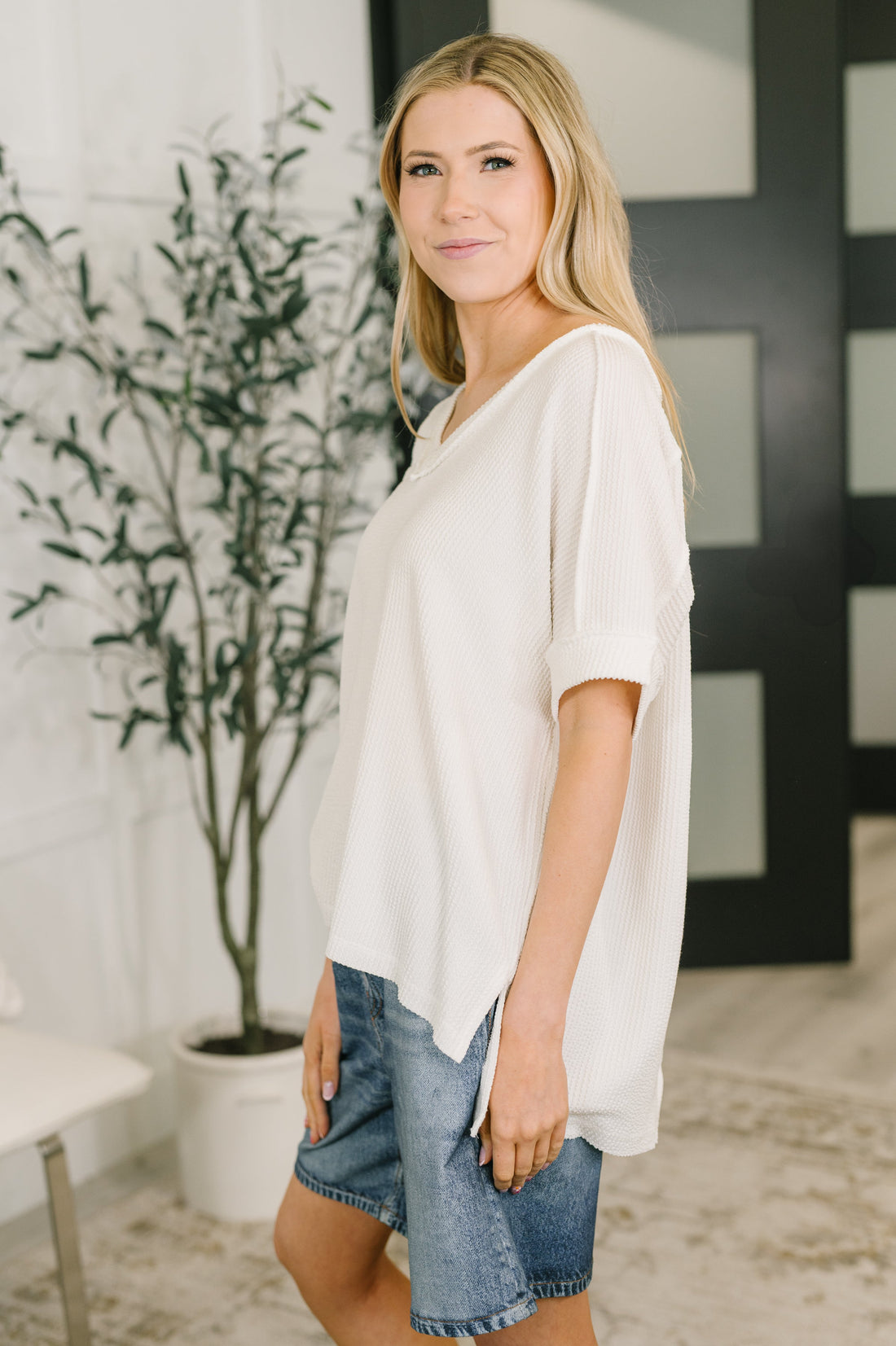 Growing Restless V-Neck Tee in White