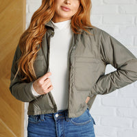 Hear Me Out Lightweight Puffer Jacket in Olive