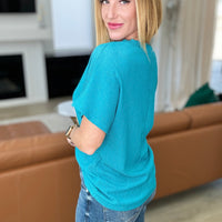 Trial and Error Textured V-Neck Blouse in Teal