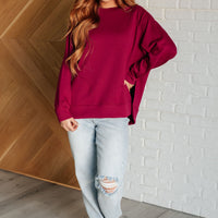 It's The Little Things Relaxed Scuba Pullover in Cabernet