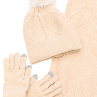 Jane Frost Beanie, Glove, and Scarf Set in Beige