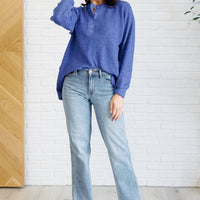 Keeping it Real Brushed Melange Hacci Long Sleeve Tee in Bright Blue