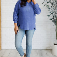 Keeping it Real Brushed Melange Hacci Long Sleeve Tee in Bright Blue