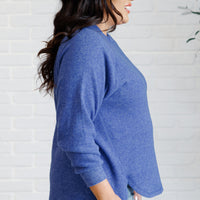 Keeping it Real Brushed Melange Hacci Long Sleeve Tee in Bright Blue