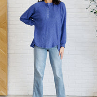 Keeping it Real Brushed Melange Hacci Long Sleeve Tee in Bright Blue