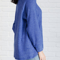 Keeping it Real Brushed Melange Hacci Long Sleeve Tee in Bright Blue