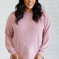 Keeping it Real Brushed Melange Hacci Long Sleeve Tee in Light Rose